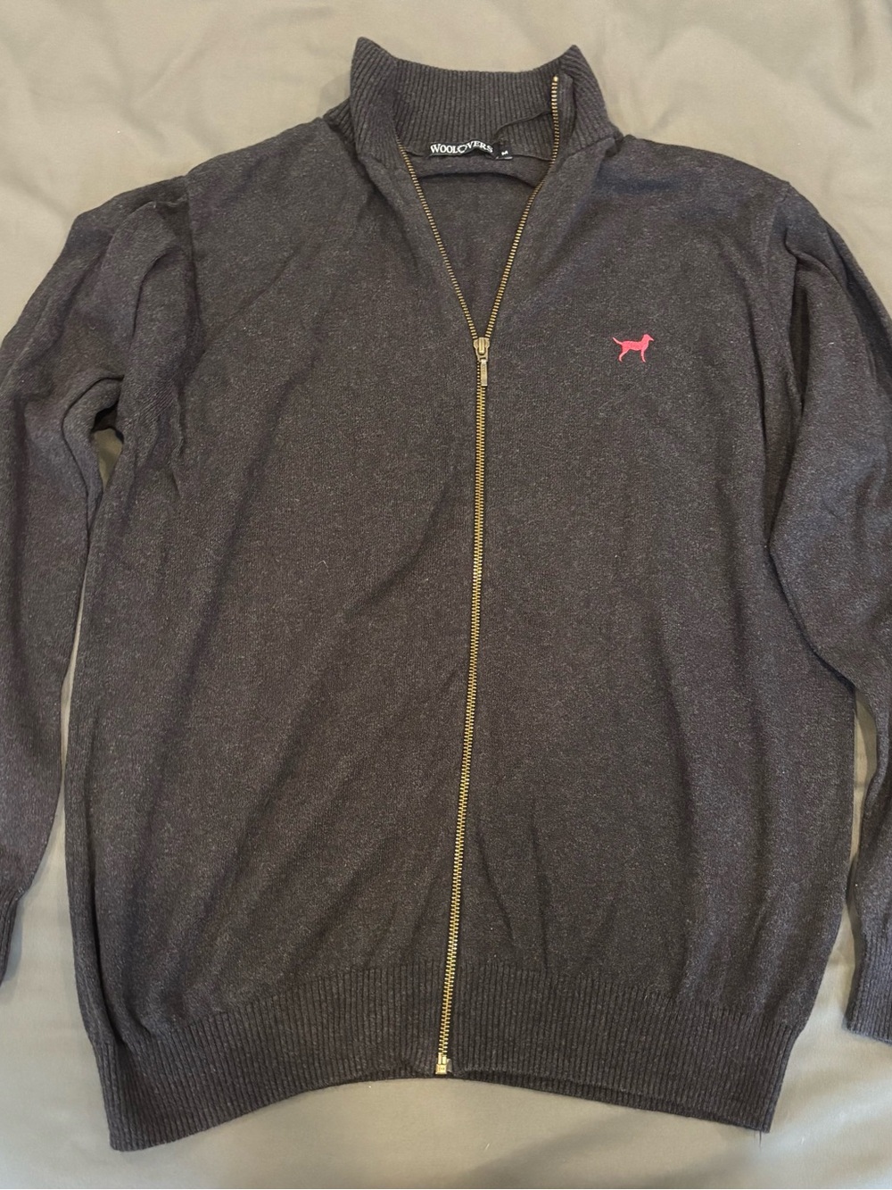 Woolrich Men's Charcoal Full-Zip Sweater. Cotton & Cashmere